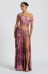 Saira Maxi Skirt - Magenta Orchid Print